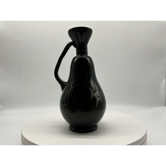 Antique Czechoslovakia Black Amethyst Vase w/ Silver Overlay Art Nouveau Style - Picture 15 of 16